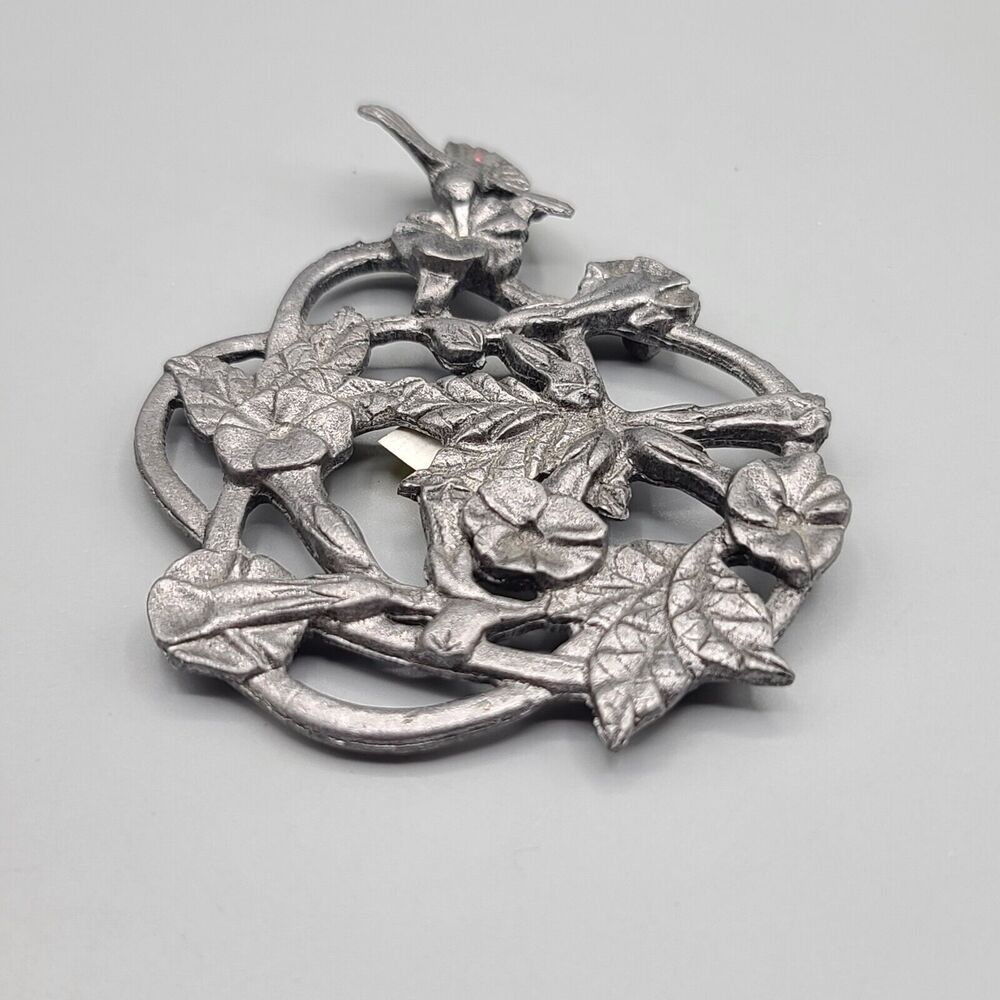 Pewter Metzke 1986 Hummingbird And Flowers Cover For Potpourri Jar